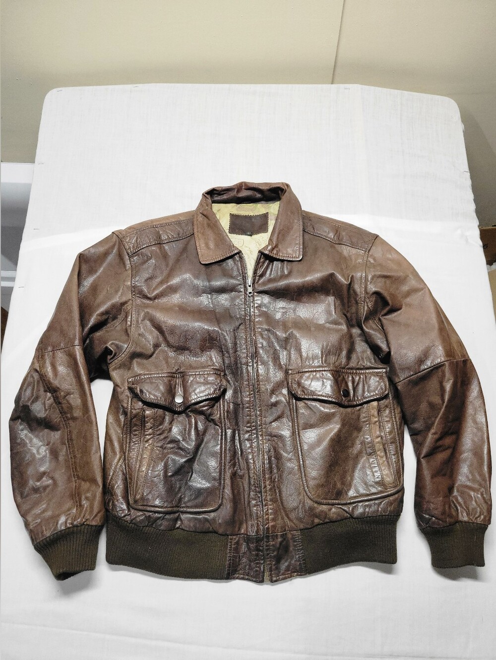 Vintage Aberdeen Leather Flight Jacket Brown Size 42 M Made Korea 43-0 5 Pocket